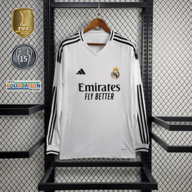 Camisa Manga Longa Real Madrid 24/25 - Todos Patch UCL 15