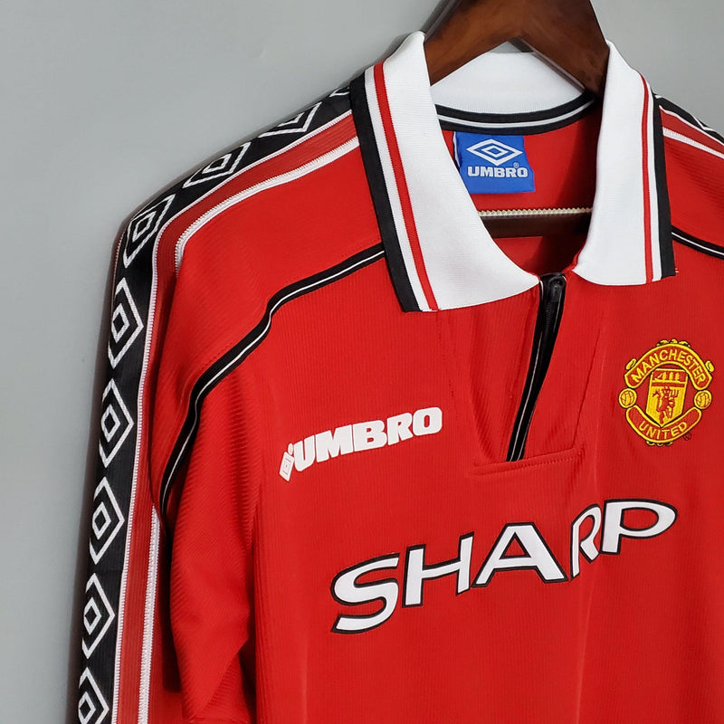 Camisa Retro Manga Longa Manchester United 1998/99 - Vermelho