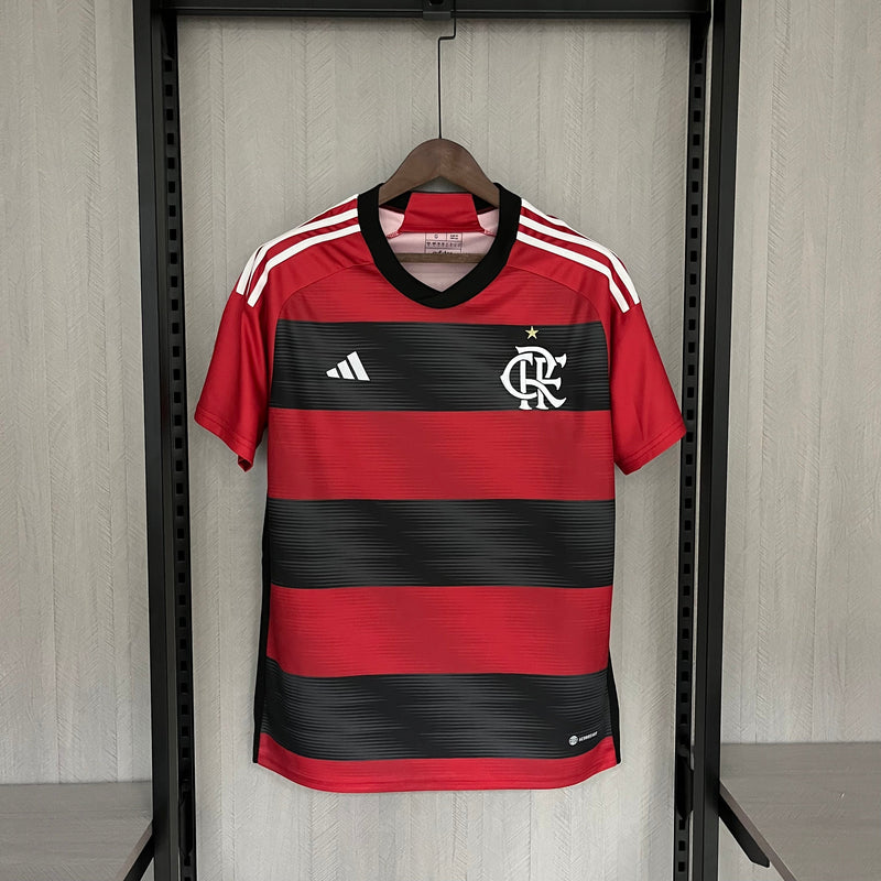 Camisa Flamengo I 23/24 s/n° Torcedor Adidas Masculina - Vermelho+Preto